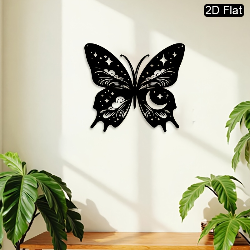 Art Craft Night - CIFBUY メタルウォールアート 月と蝶の彫刻 星空の夜の装飾 精巧な工芸品 寝室