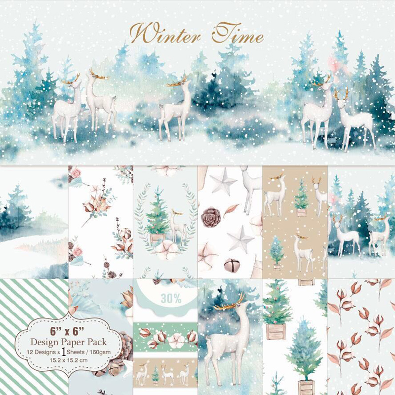 Art Craft Winter - Kljuyp-スクラップブッキングパッド紙、空の芸術の背景、カード作成、DIYクラフト、冬の時間、24枚