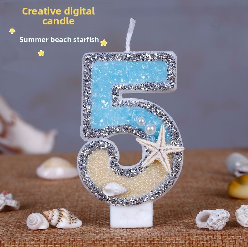 Art Craft Party - ビーチスターフィッシュナンバーバースデーキャンドル 0-9 夏の海をテーマにしたケーキトッパーキャンドル 子供 大人 誕生日パーティー