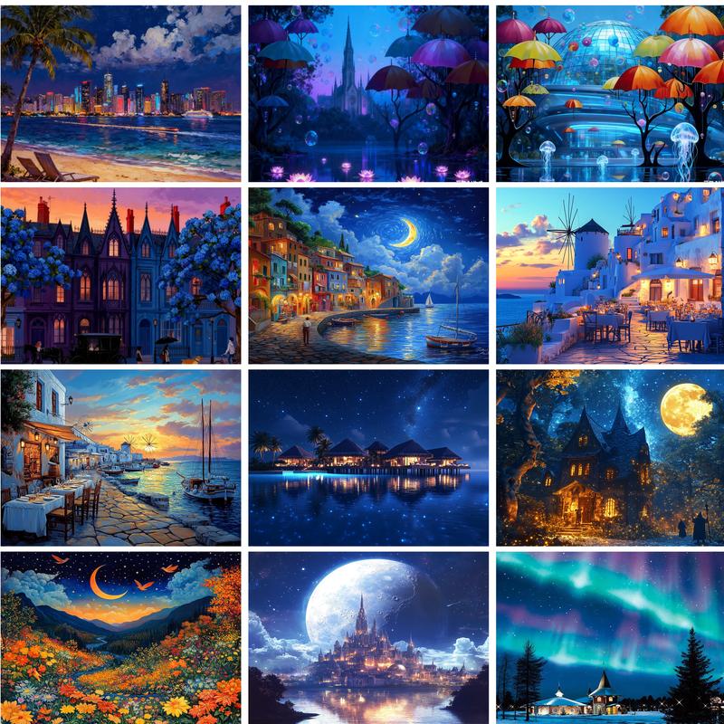 Art Craft Night - RUOPOTY 数字で描くアート＆クラフトペイントキット 初心者向け 夜景アクリルペイント ウォールアート アートワーク
