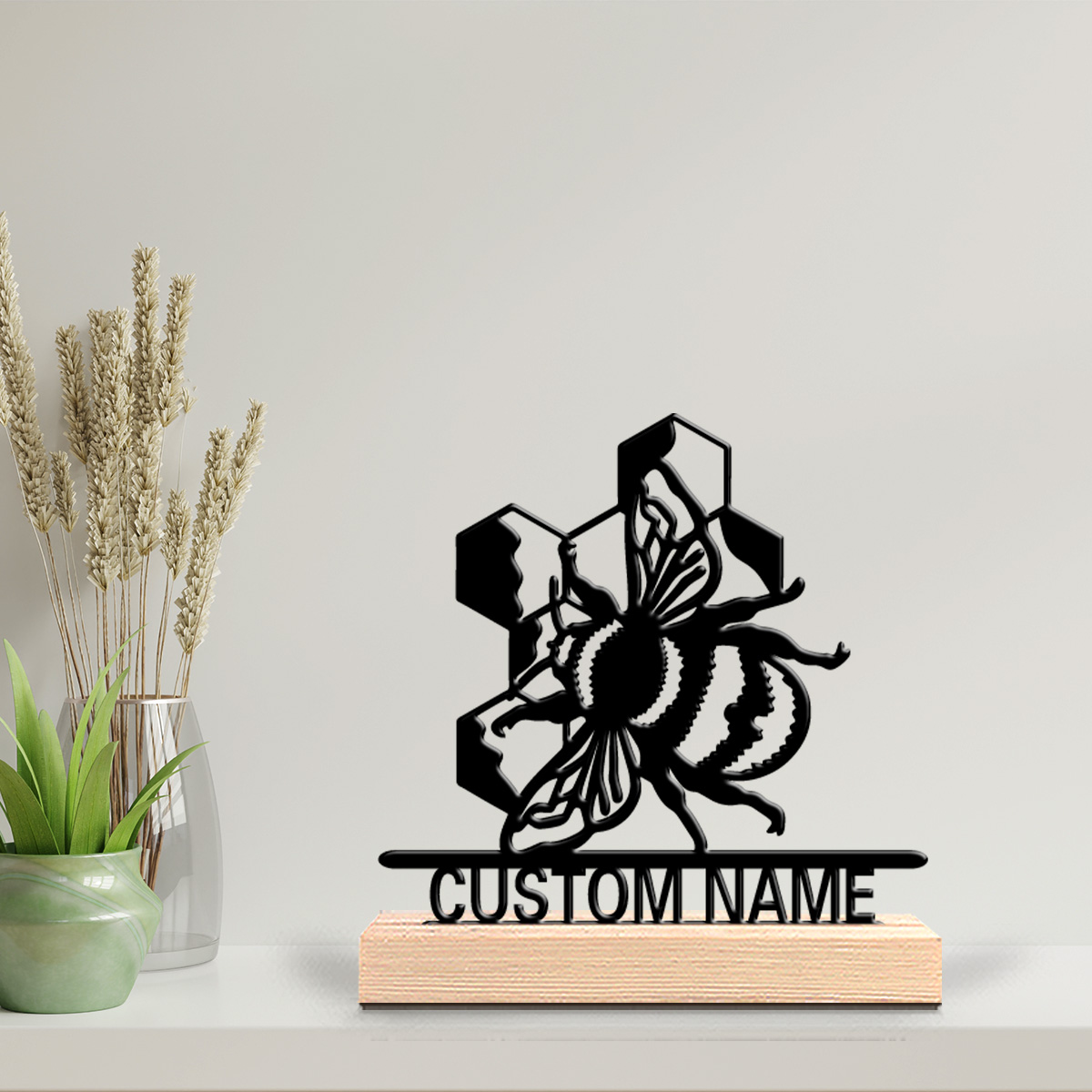 Art Craft Simple - 1pc シンプルな蜂カスタム名金属像鉄装飾アート工芸品木製ベース錫彫刻ホームテーブル