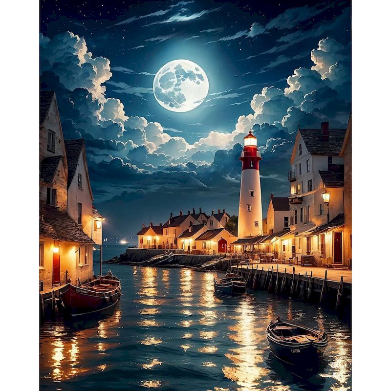 Art Craft Night - CHENISTORY 月夜の風景 数字で描く絵画 大人向け 初心者キット 都会の風景