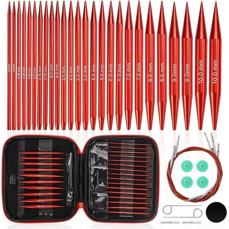 A25F-円形編み針セット、マットレッドアルミニウム製、初心 - Knitting Needle Circular のレビューと価格