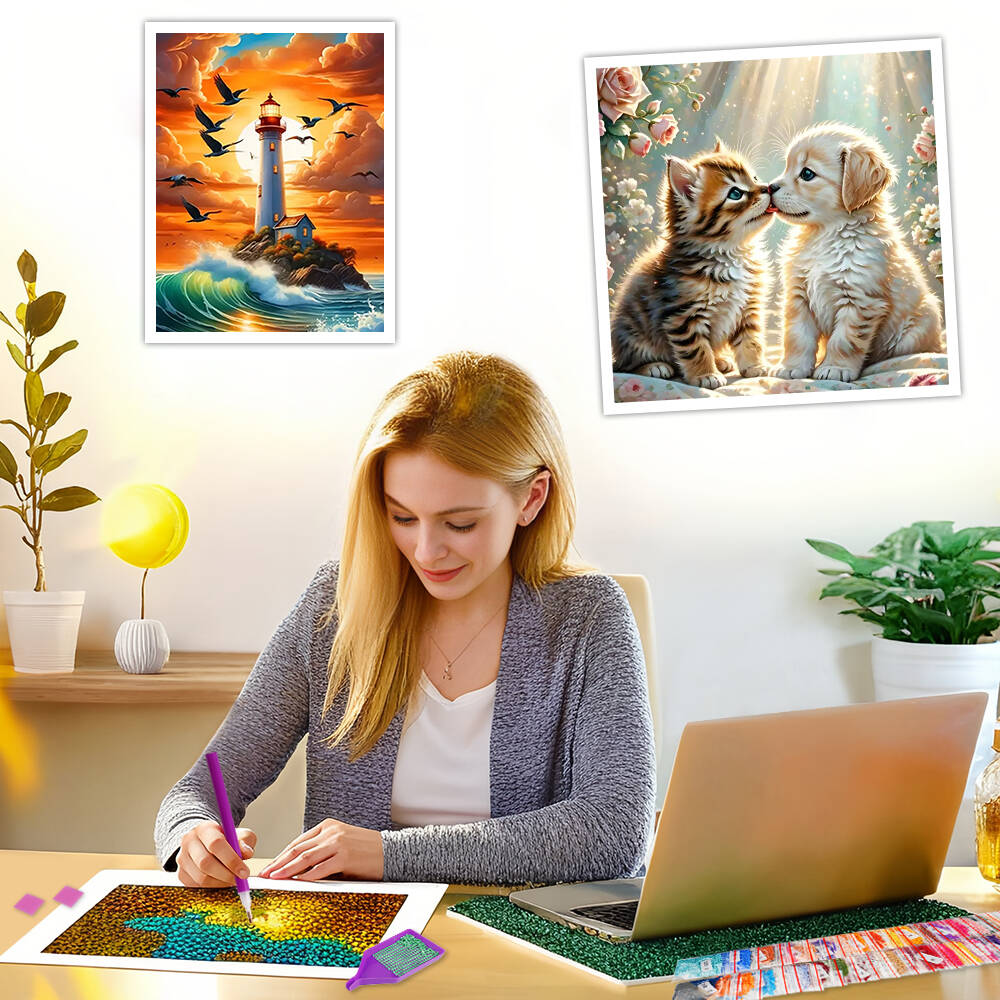 犬と猫のダイヤモンド絵画,モザイク,日曜大工,丸い正方形のド - Art Craft Winter のレビューと価格