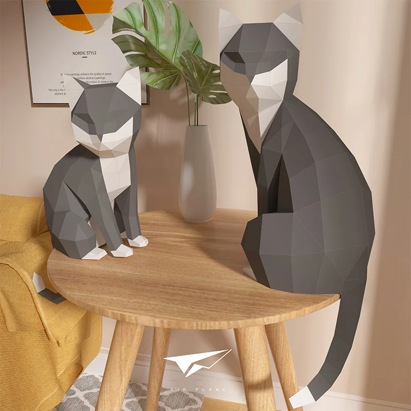 1 ペア愛好家猫動物装飾ホーム折り紙ピンクローポリ紙モデル、 - Art Craft Cardboard のレビューと価格