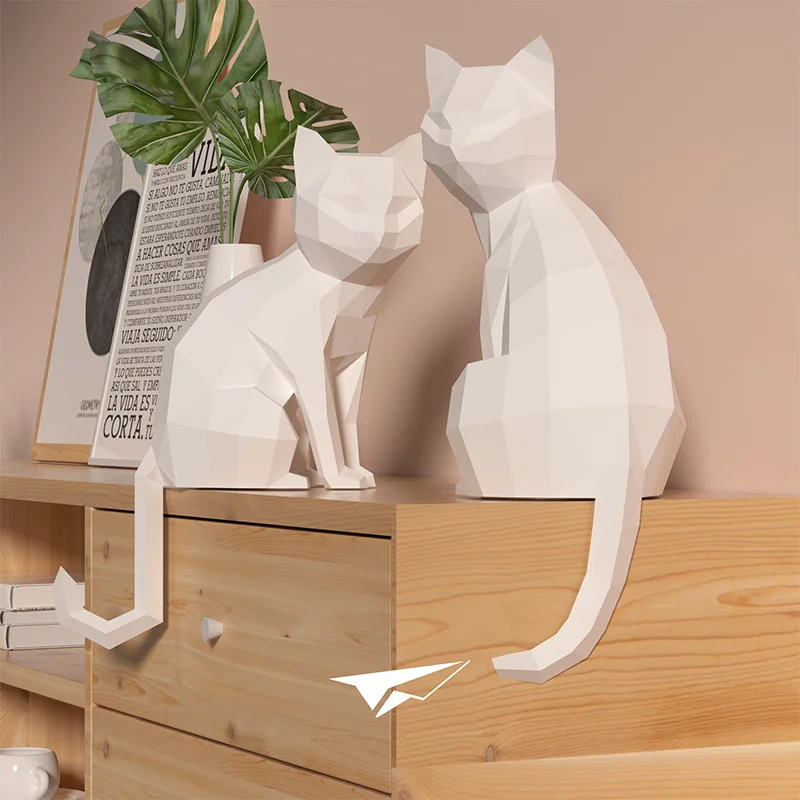 1 ペア愛好家猫動物装飾ホーム折り紙ピンクローポリ紙モデル、 - Art Craft Cardboard のレビューと価格