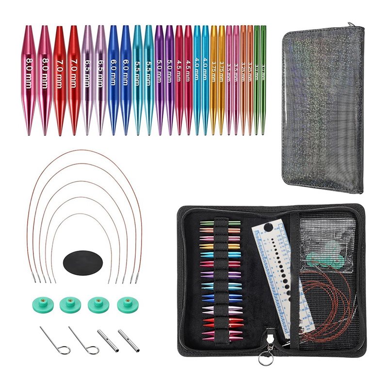 短い交換可能な編み針セット、初心者向け - 2インチの金属製 - Knitting Needle Circular のレビューと価格